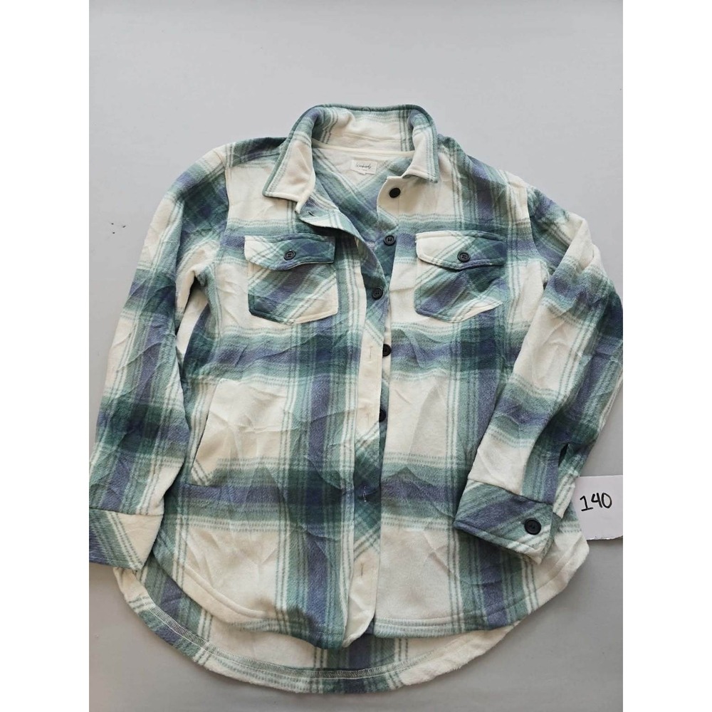Weekends EVERYDAY Womens Plaid Flannel Button Up Shacket Green Blue White M